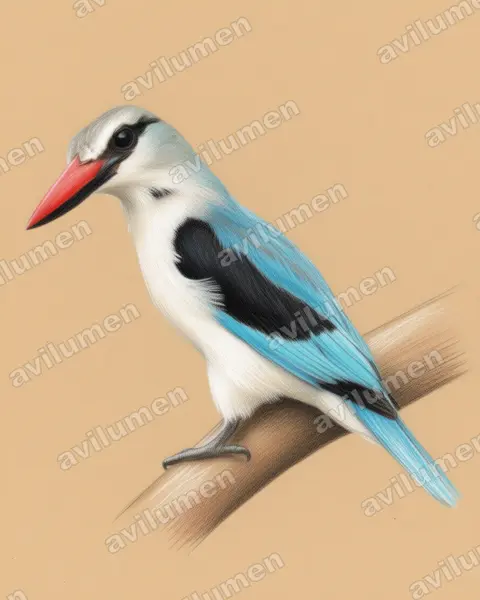 Colored pencil illustration: Halcyon senegalensis (Woodland Kingfisher)