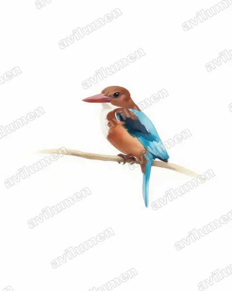 Ilustración en Acuarela: Halcyon smyrnensis (Alción de Esmirna)
