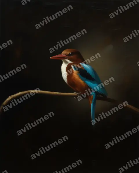 Ilustración en Óleo: Halcyon smyrnensis (Alción de Esmirna)