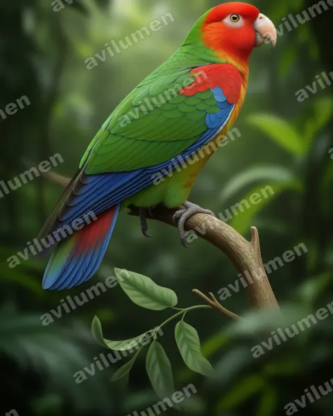 Realistic illustration: Hapalopsittaca amazonina (Rusty-faced Parrot)