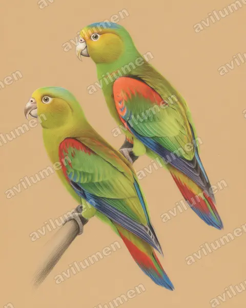 Colored pencil illustration: Hapalopsittaca fuertesi (Fuertes's Parrot)