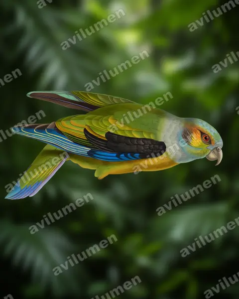 Realistic illustration: Hapalopsittaca melanotis (Black-winged Parrot)
