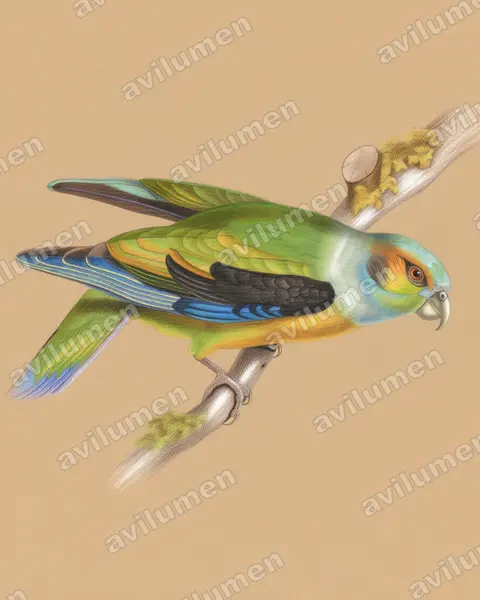Colored pencil illustration: Hapalopsittaca melanotis (Black-winged Parrot)