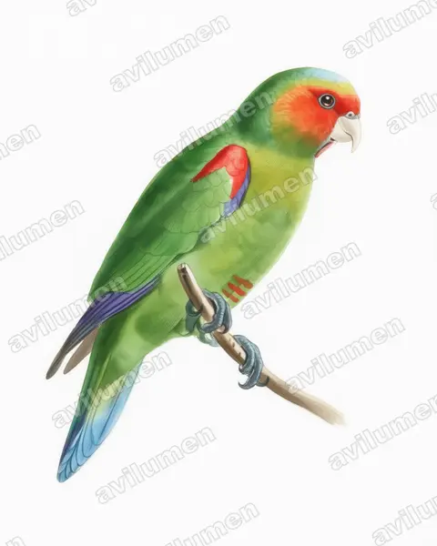 Illustration im Stil Aquarell: Red-faced Parrot (Hapalopsittaca pyrrhops)