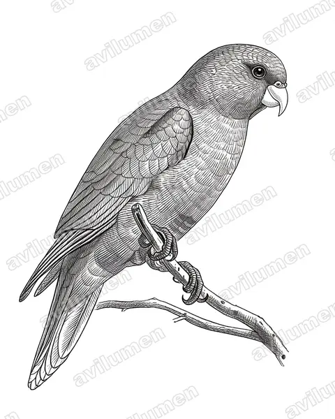 Illustration im Stil Tusche: Red-faced Parrot (Hapalopsittaca pyrrhops)