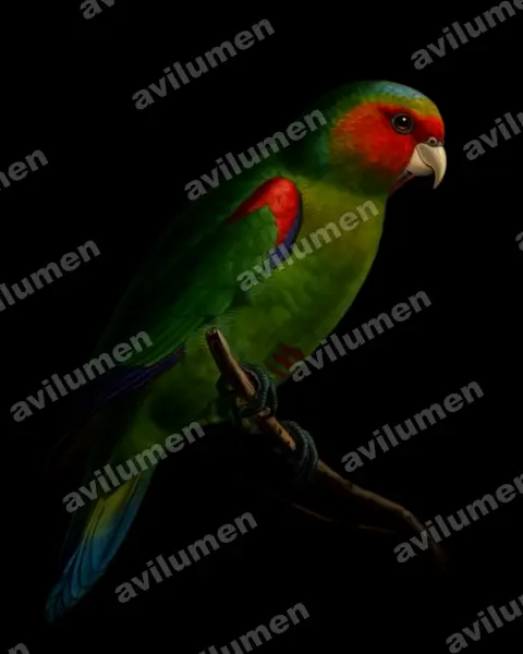 Illustration im Stil Öl: Red-faced Parrot (Hapalopsittaca pyrrhops)