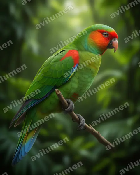 Illustration im Stil Realistisch: Red-faced Parrot (Hapalopsittaca pyrrhops)