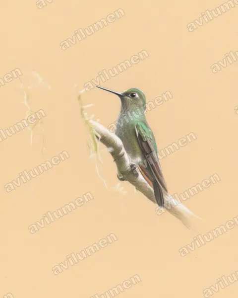 Ilustración en Lápiz de color: Haplophaedia assimilis (Calzadito verdoso sureño​)