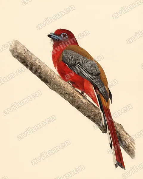 红头咬鹃（Harpactes erythrocephalus）的古典图版插画