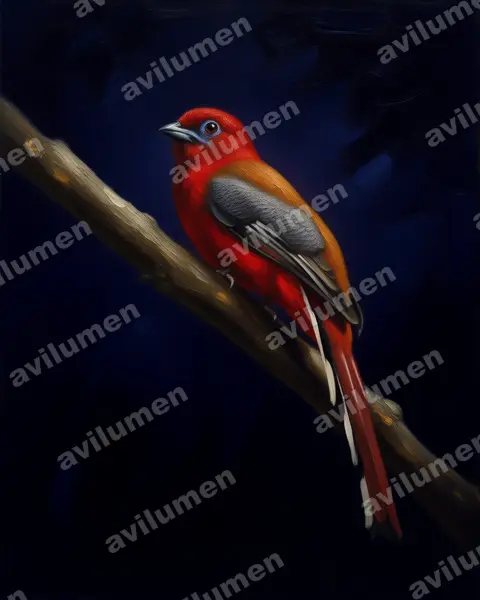 红头咬鹃（Harpactes erythrocephalus）的油画插画
