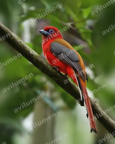 红头咬鹃（Harpactes erythrocephalus）的写实插画