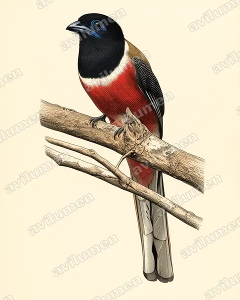 Illustration im Stil Historische Tafel: Malabartrogon (Harpactes fasciatus)