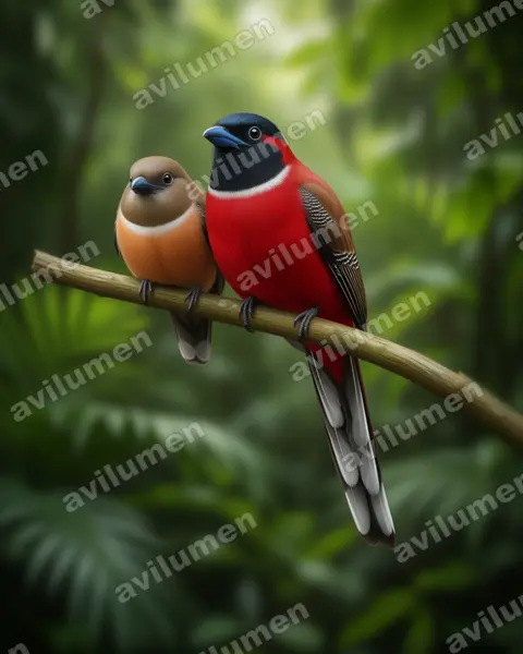 Realistic illustration: Harpactes kasumba (Red-naped Trogon)