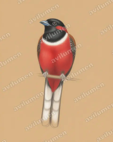 Colored pencil illustration: Harpactes kasumba (Red-naped Trogon)