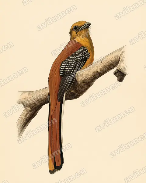 Illustration Planche ancienne : Harpactes oreskios (Trogon à poitrine jaune)