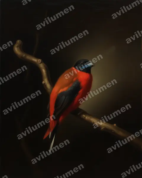 Oil illustration: Harpactes orrhophaeus (Cinnamon-rumped Trogon)