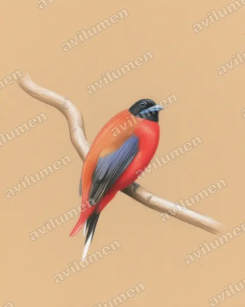 Colored pencil illustration: Harpactes orrhophaeus (Cinnamon-rumped Trogon)