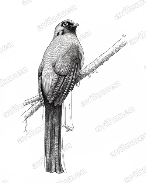 红腹咬鹃（Harpactes wardi）的钢笔墨线插画