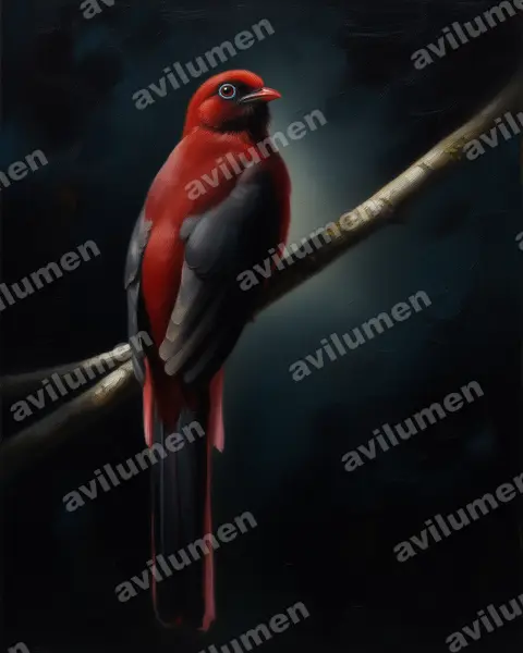 红腹咬鹃（Harpactes wardi）的油画插画