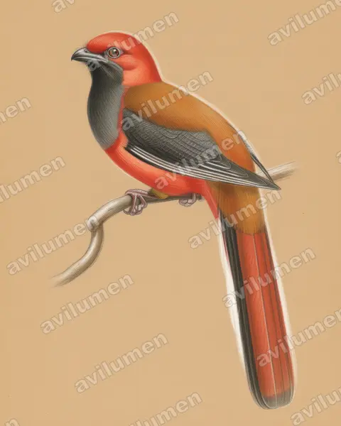 Ilustración en Lápiz de color: Harpactes whiteheadi (Trogón de Borneo)