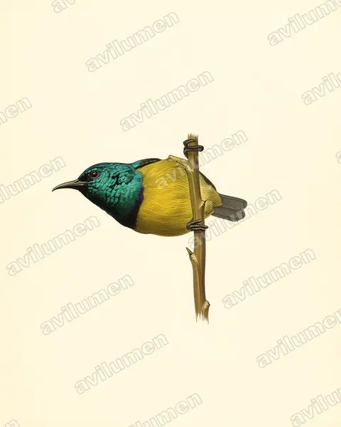 Vintage plate illustration: Hedydipna collaris (Collared Sunbird)