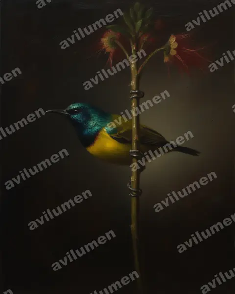 Oil illustration: Hedydipna collaris (Collared Sunbird)