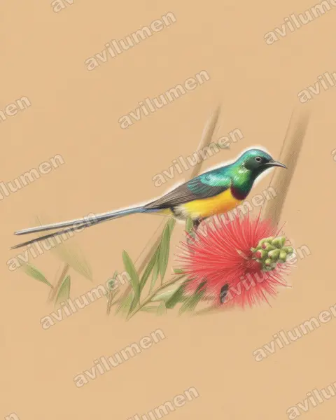 Ilustración en Lápiz de color: Hedydipna metallica (Suimanga del Nilo)