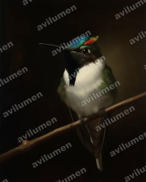 Illustration im Stil Öl: Goldhauben-Schmuckkolibri (Heliactin bilophus)
