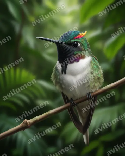 Illustration im Stil Realistisch: Goldhauben-Schmuckkolibri (Heliactin bilophus)