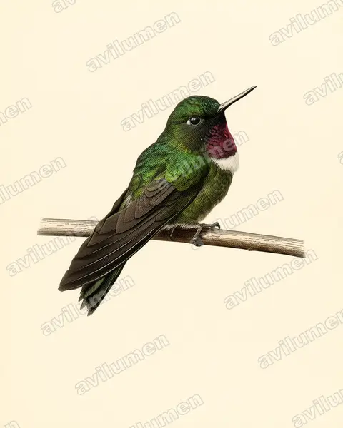 Vintage plate illustration: Heliangelus amethysticollis (Amethyst-throated sunangel)