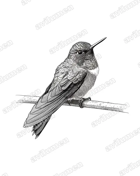 Ink illustration: Heliangelus amethysticollis (Amethyst-throated sunangel)
