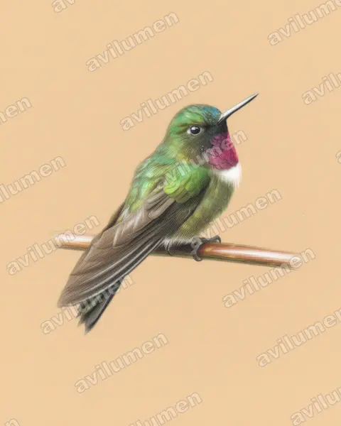 Colored pencil illustration: Heliangelus amethysticollis (Amethyst-throated sunangel)