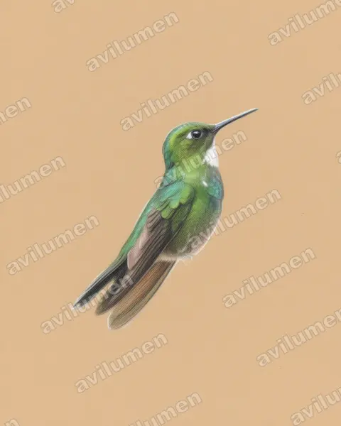 Ilustración en Lápiz de color: Heliangelus exortis (Colibrí turmalina​)