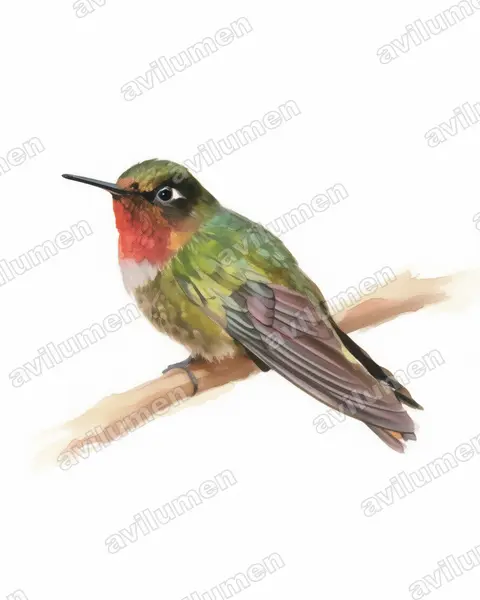 Illustration im Stil Aquarell: Orangekehl-Sonnennymphe (Heliangelus mavors)