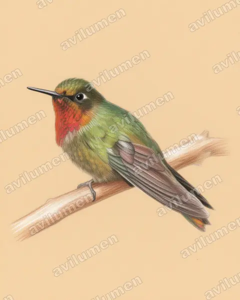 Illustration im Stil Buntstift: Orangekehl-Sonnennymphe (Heliangelus mavors)