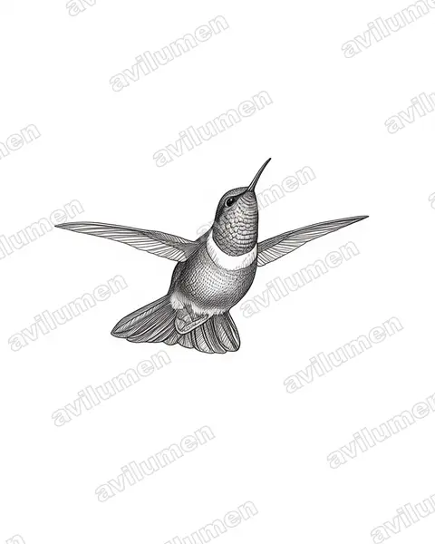 梅里达领蜂鸟（Heliangelus spencei）的钢笔墨线插画