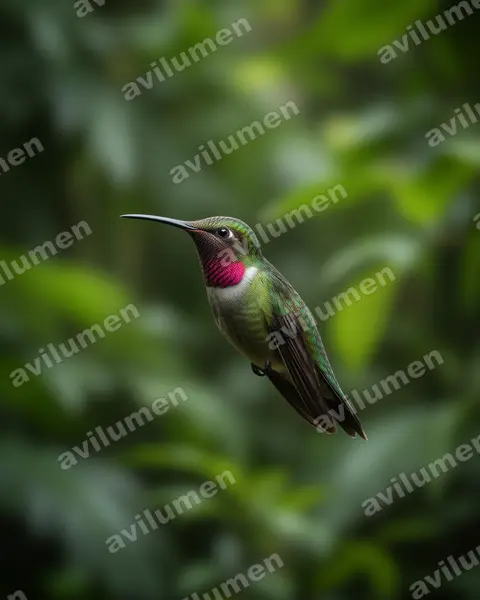 梅里达领蜂鸟（Heliangelus spencei）的写实插画