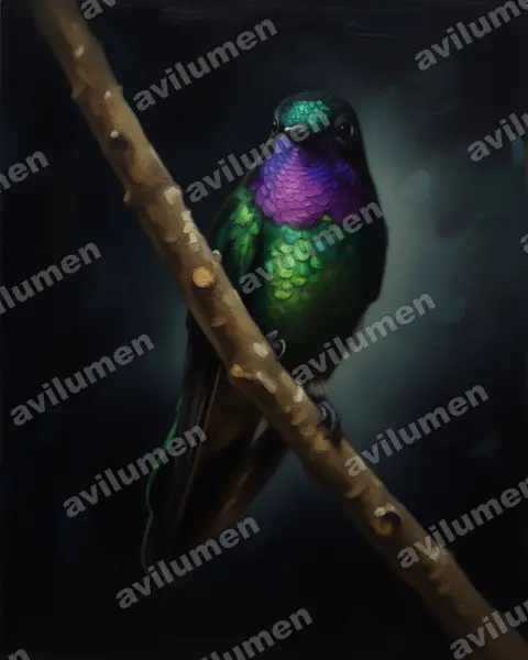Ilustración en Óleo: Heliangelus viola (Colibrí violeta​)