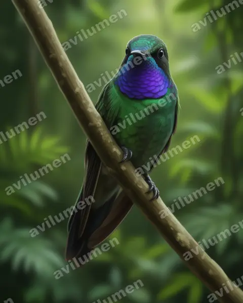 Ilustración en Realista: Heliangelus viola (Colibrí violeta​)