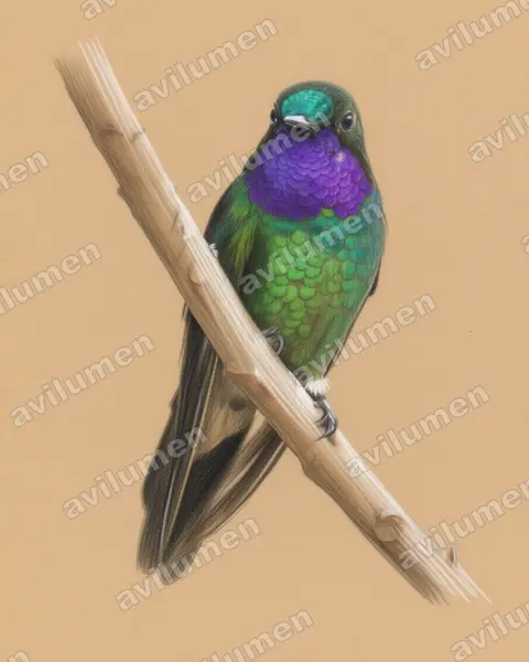 Ilustración en Lápiz de color: Heliangelus viola (Colibrí violeta​)