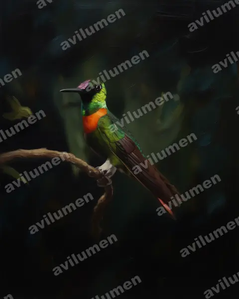 Ilustración en Óleo: Heliodoxa aurescens (Brillante pechicastaño​)