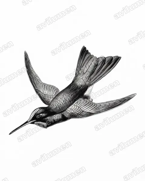 棕甲辉蜂鸟（Heliodoxa branickii）的钢笔墨线插画