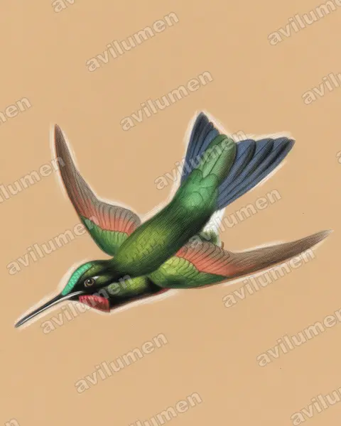 棕甲辉蜂鸟（Heliodoxa branickii）的彩色铅笔插画