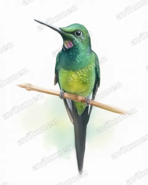Ilustración en Acuarela: Heliodoxa imperatrix (Brillante emperador​)