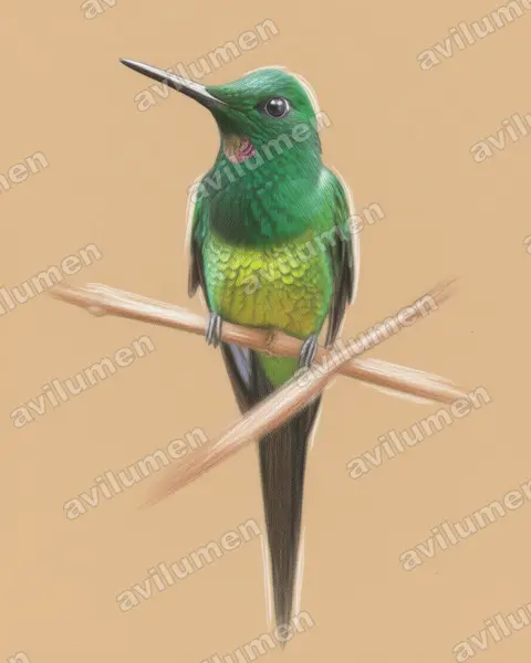 Ilustración en Lápiz de color: Heliodoxa imperatrix (Brillante emperador​)