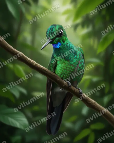 Illustration im Stil Realistisch: Grünstirn-Brillantkolibri (Heliodoxa jacula)