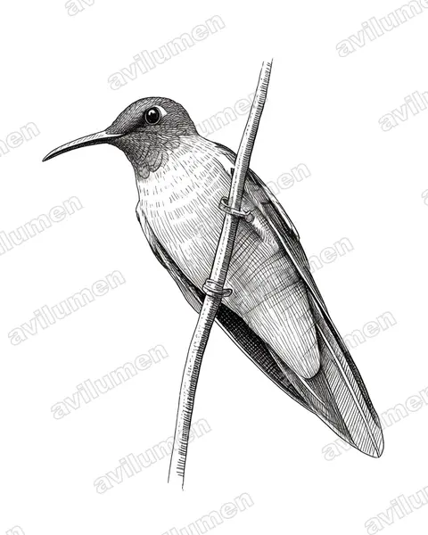 Ilustración en Tinta: Heliodoxa rubinoides (Brillante pechigamuza​)