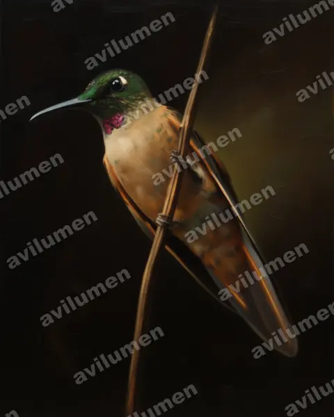Ilustración en Óleo: Heliodoxa rubinoides (Brillante pechigamuza​)