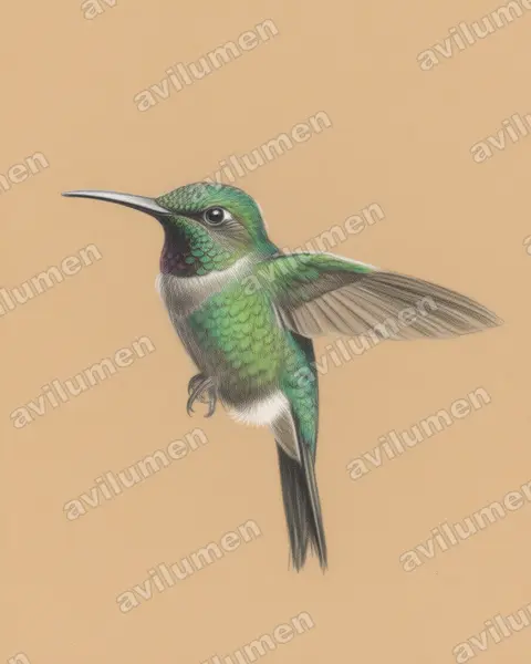 Illustration Crayon de couleur : Heliodoxa schreibersii (Brillant à gorge noire)