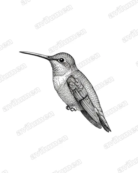 Illustration Encre : Heliodoxa xanthogonys (Brillant à couronne verte)